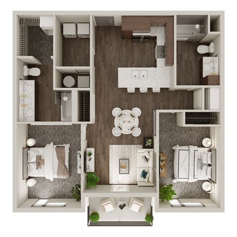 Two Bed / Two Bath 966 SF Floor Plan at The Westline at Flanagan Lake in Omaha, NE